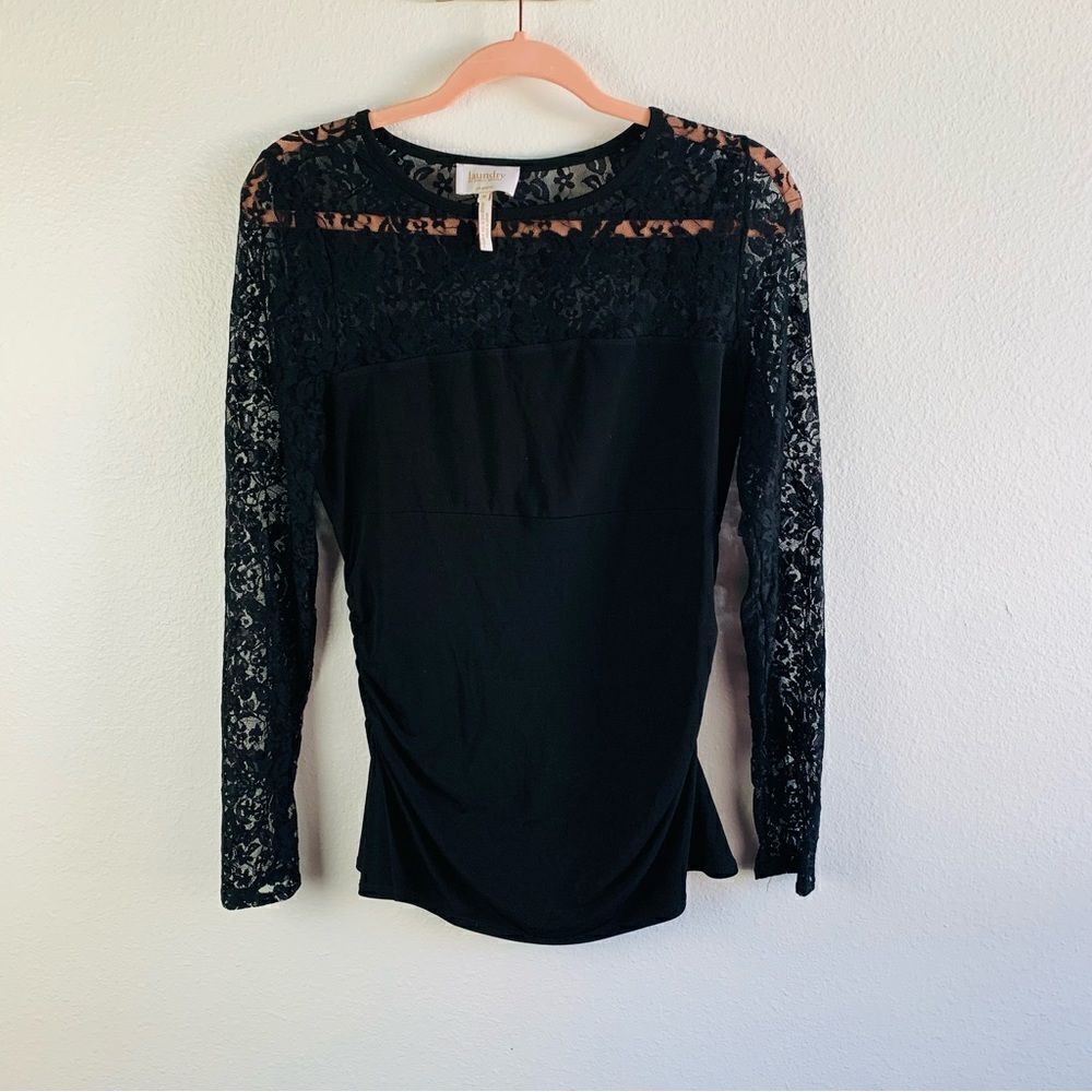 Laundry By Shelli Segal Black Lace Long Sleeve Top